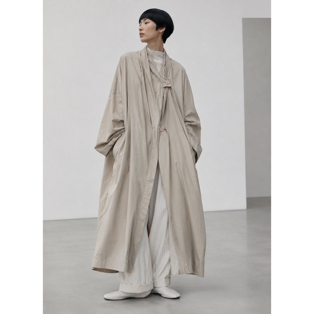 RARE Vintage Issey Miyake Windcoat Squid Coat Nylon Architectural Trench Tan